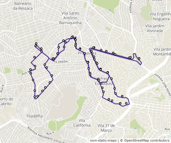 Mapa do itinerário da linha