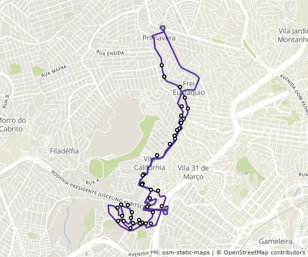 Mapa do itinerário da linha