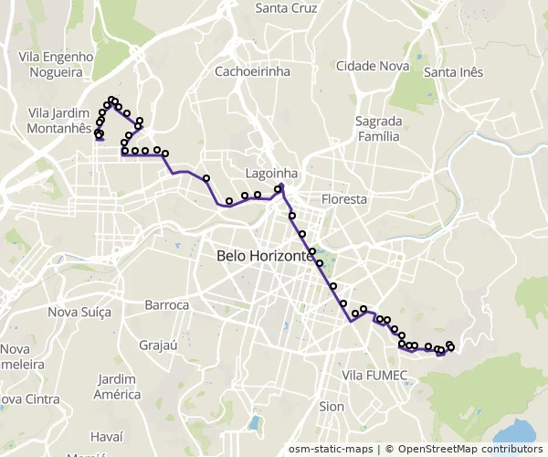 Mapa do itinerário da linha
