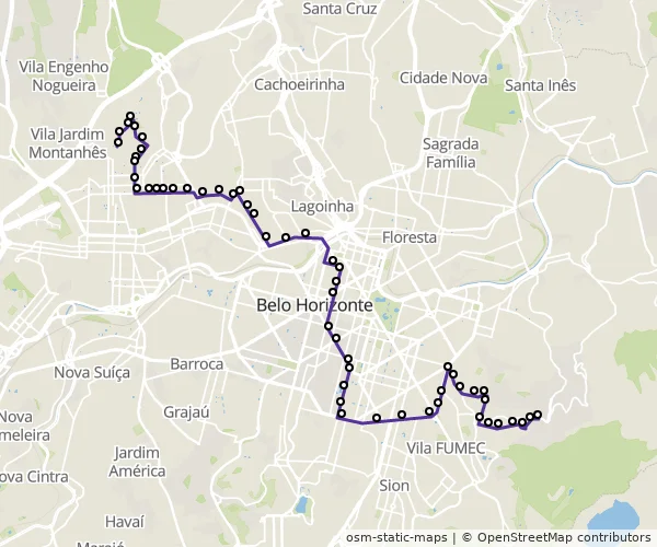 Mapa do itinerário da linha