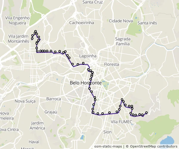 Mapa do itinerário da linha