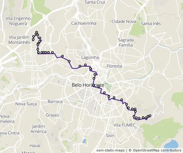 Mapa do itinerário da linha