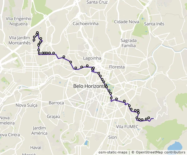Mapa do itinerário da linha