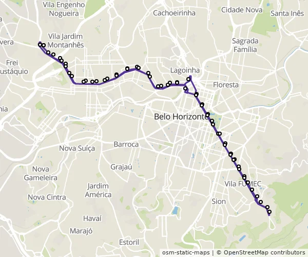 Mapa do itinerário da linha