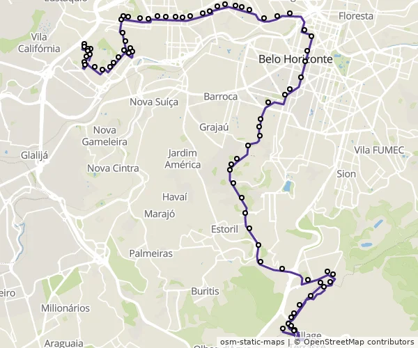 Mapa do itinerário da linha