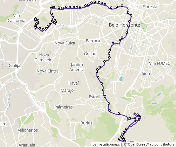 Mapa do itinerário da linha
