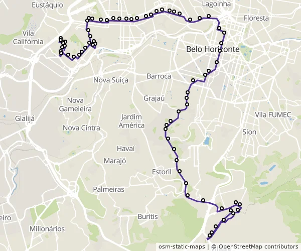 Mapa do itinerário da linha