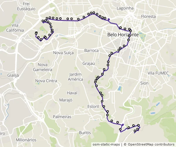 Mapa do itinerário da linha