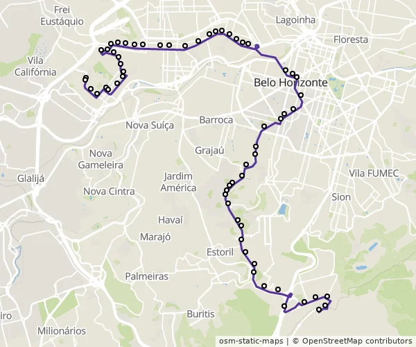 Mapa do itinerário da linha
