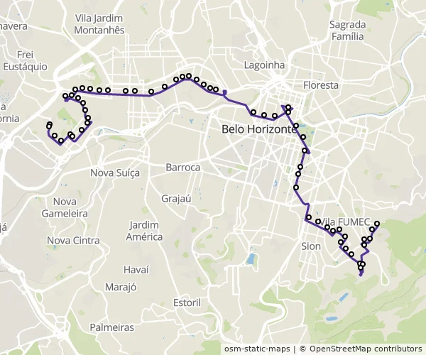 Mapa do itinerário da linha
