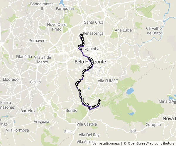 Mapa do itinerário da linha