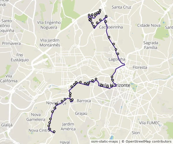 Mapa do itinerário da linha