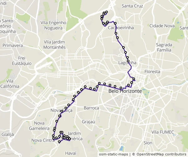 Mapa do itinerário da linha