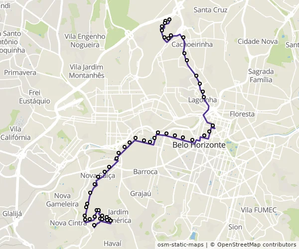 Mapa do itinerário da linha