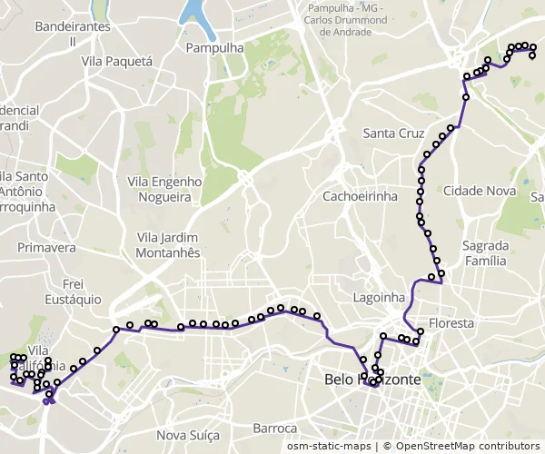 Mapa do itinerário da linha