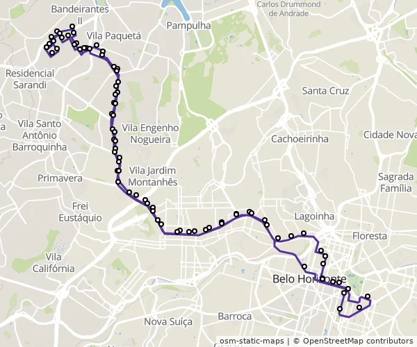 Mapa do itinerário da linha