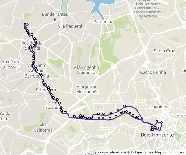 Mapa do itinerário da linha