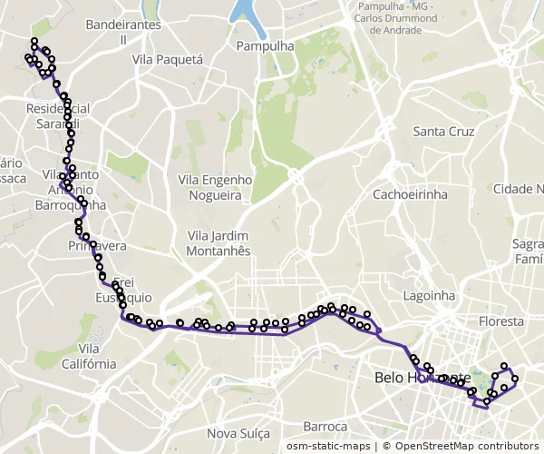 Mapa do itinerário da linha