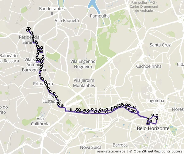 Mapa do itinerário da linha