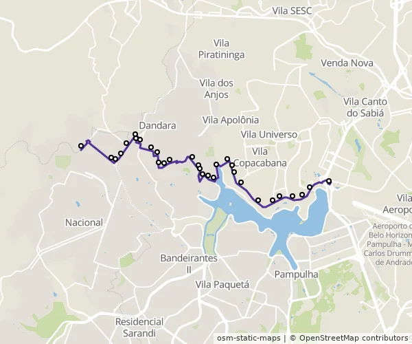 Mapa do itinerário da linha
