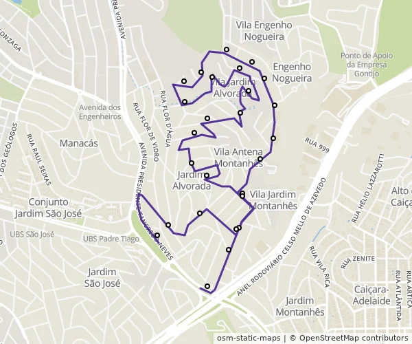 Mapa do itinerário da linha