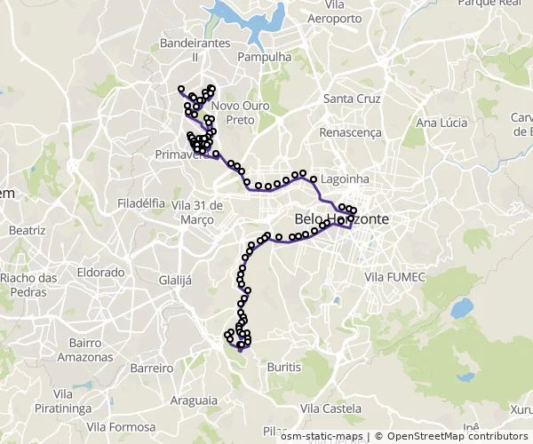 Mapa do itinerário da linha