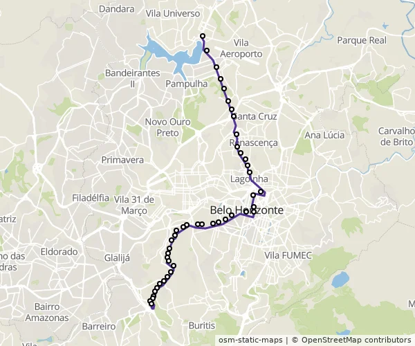 Mapa do itinerário da linha