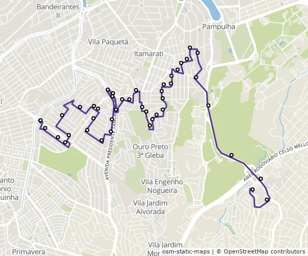 Mapa do itinerário da linha