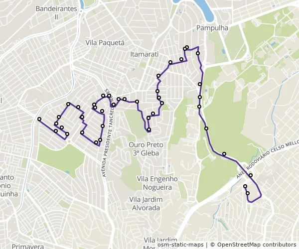 Mapa do itinerário da linha