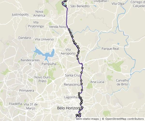 Mapa do itinerário da linha