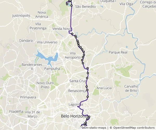 Mapa do itinerário da linha