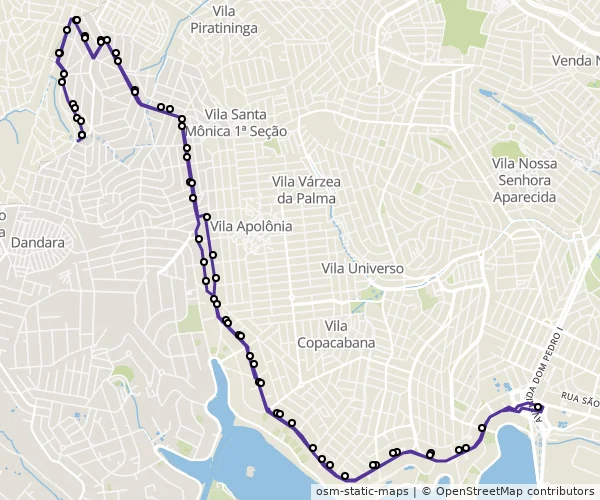 Mapa do itinerário da linha