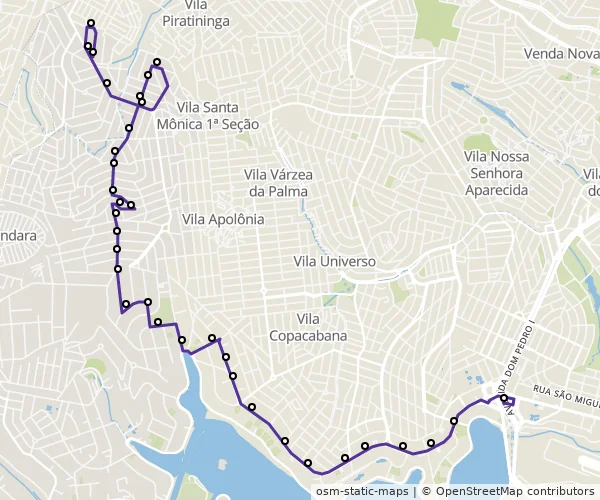 Mapa do itinerário da linha