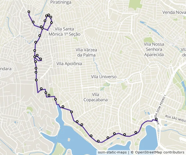 Mapa do itinerário da linha