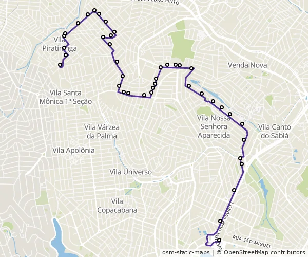 Mapa do itinerário da linha