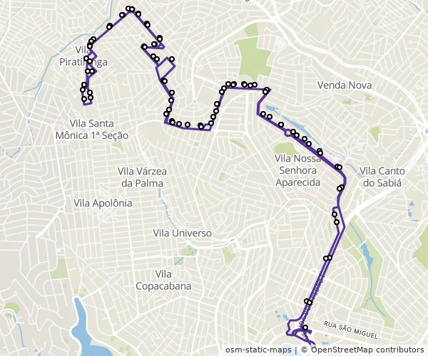 Mapa do itinerário da linha