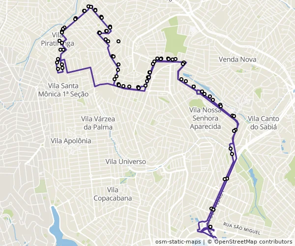 Mapa do itinerário da linha