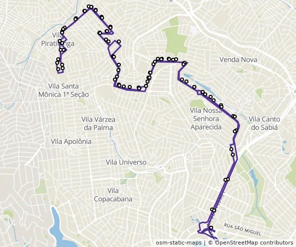 Mapa do itinerário da linha