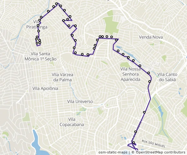 Mapa do itinerário da linha