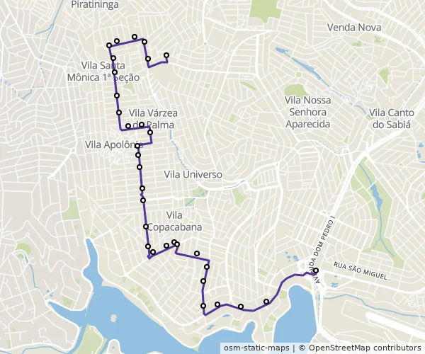 Mapa do itinerário da linha
