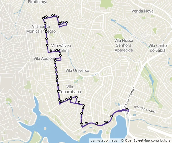 Mapa do itinerário da linha
