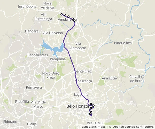 Mapa do itinerário da linha