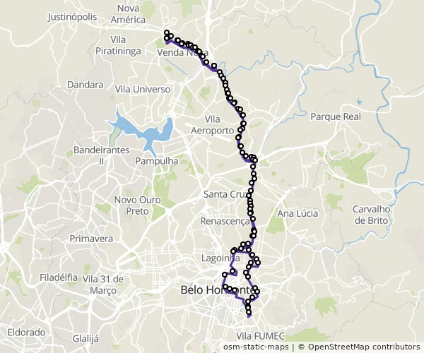 Mapa do itinerário da linha