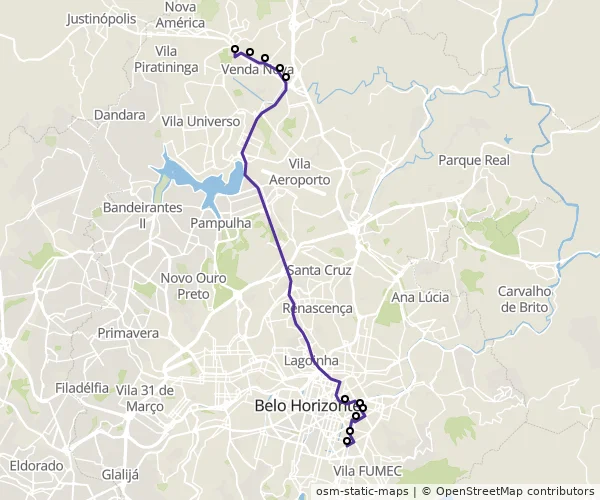 Mapa do itinerário da linha