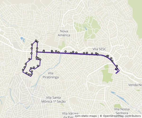 Mapa do itinerário da linha