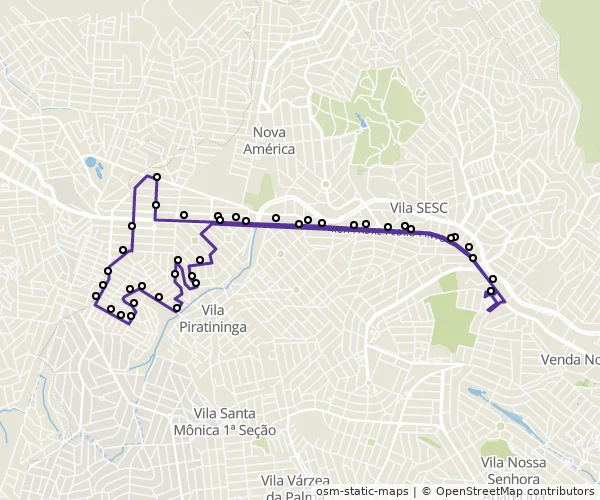 Mapa do itinerário da linha