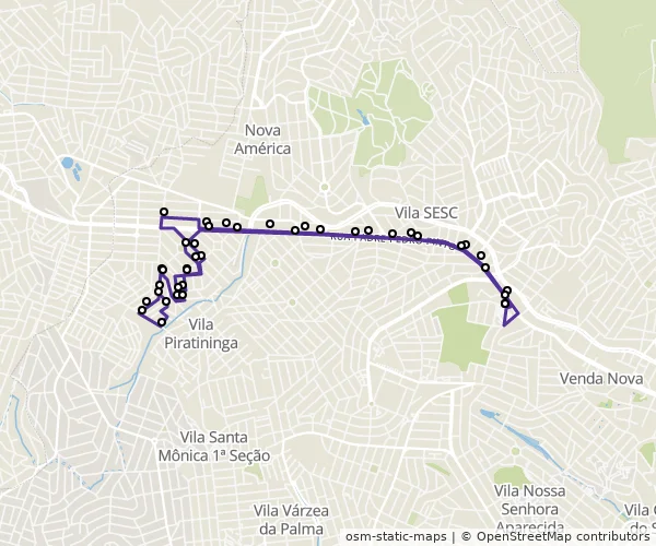 Mapa do itinerário da linha
