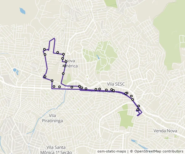 Mapa do itinerário da linha