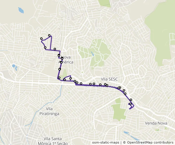 Mapa do itinerário da linha