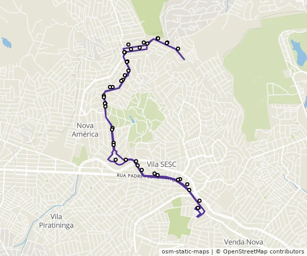 Mapa do itinerário da linha